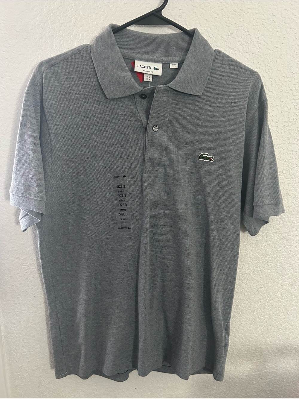 Lacoste Men's Grey Pique Polo with Green Crocodile Logo